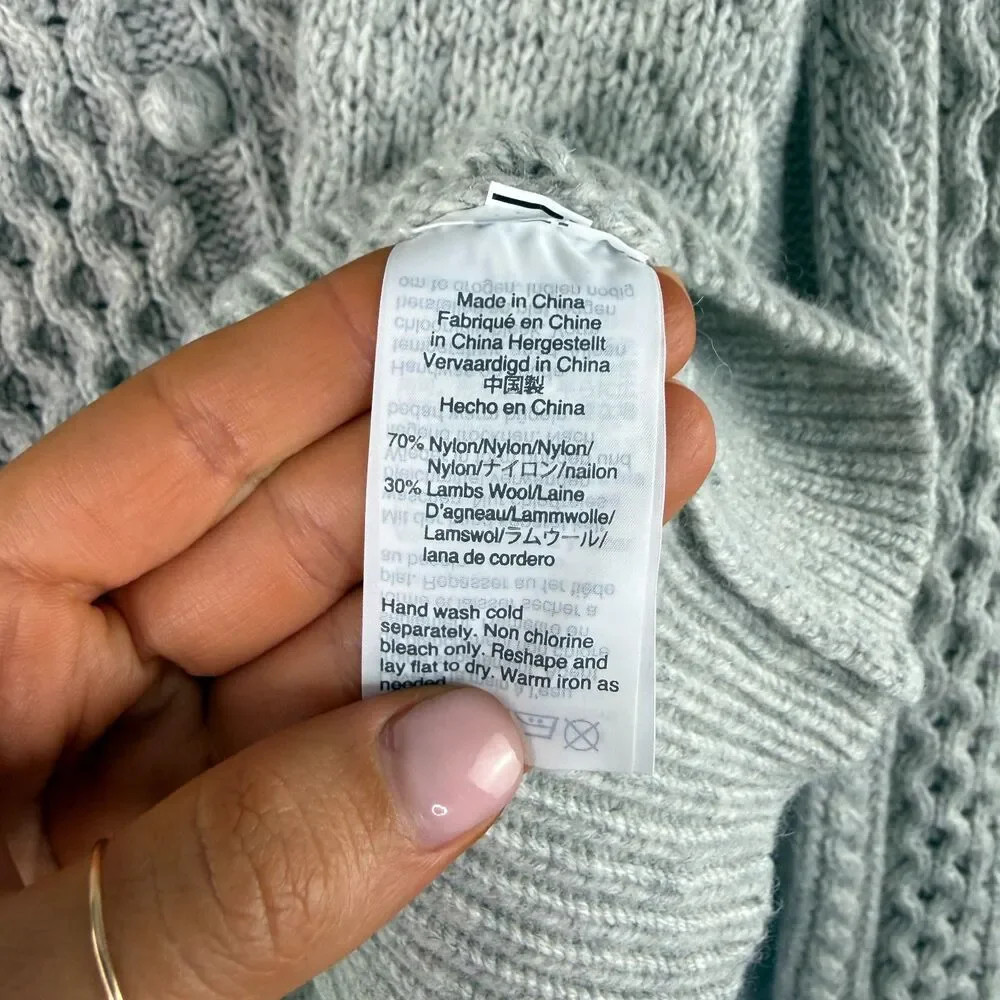 J. CREW Crewneck Sweater Gray Wool Blend Chunky Cable Knit Popcorn Preppy Size M
